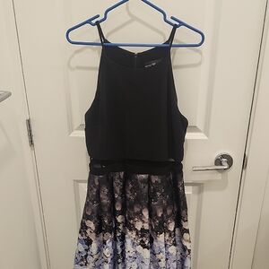 Betsy Adam Prom Grad Dress Floral Purple White Black Double Lined Mesh Size 14